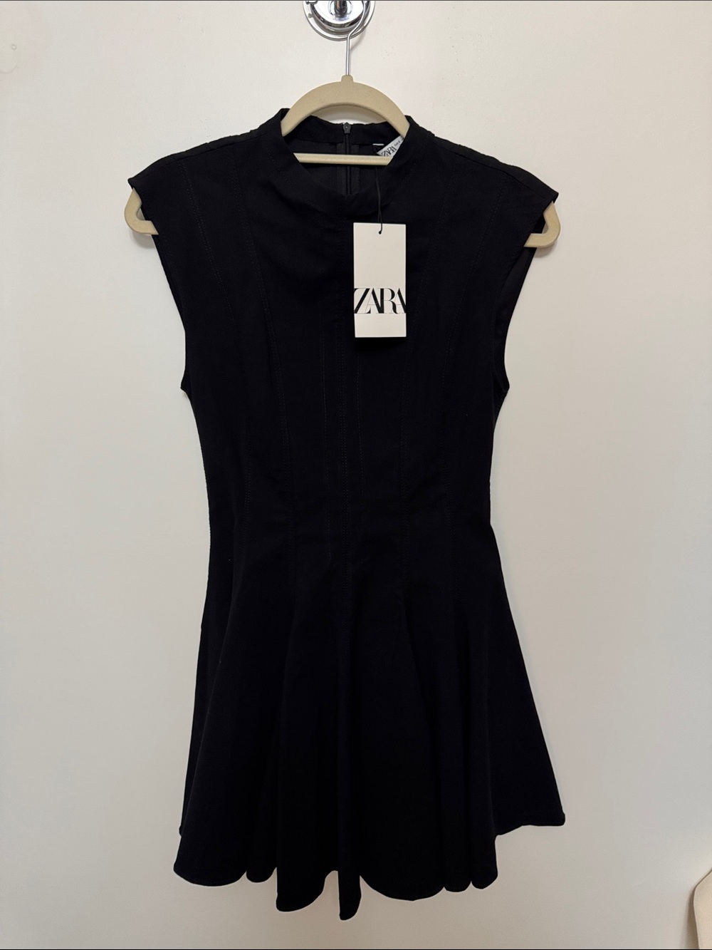 Zara Black Cap-Sleeve Fit-and-Flare Dress